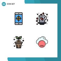 Mobile Interface Filledline Flat Color Set of 4 Pictograms of application agriculture target love nature Editable Vector Design Elements