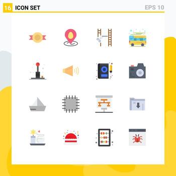 16 Flat Color concept for Websites Mobile and Apps fun transport cinematography local bus Editable Pack of Creative Vector Design Elements