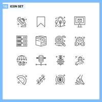 Modern Set of 16 Outlines and symbols such as datacenter service tag chat computer Editable Vector Design Elements