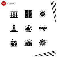 Modern Set of 9 Solid Glyphs and symbols such as web plate data meat chicken Editable Vector Design Elements