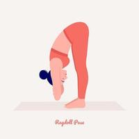 postura de yoga de muñeco de trapo. mujer joven practicando ejercicio de yoga. mujer entrenamiento fitness, aeróbicos y ejercicios. vector