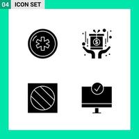 Pack of 4 Solid Style Icon Set Glyph Symbols for print Creative Signs Isolated on White Background 4 Icon Set Creative Black Icon vector background