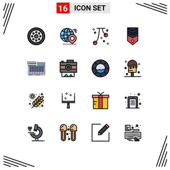 Modern Set of 16 Flat Color Filled Lines and symbols such as stripes military location badge fall Editable Creative Vector Design Elements