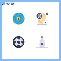 Group of 4 Flat Icons Signs and Symbols for world achievement dollar processing football Editable Vector Design Elements