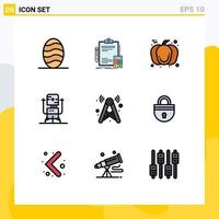 Pictogram Set of 9 Simple Filledline Flat Colors of tower machine pumpkin future biochip Editable Vector Design Elements