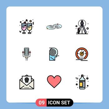 Modern Set of 9 Filledline Flat Colors Pictograph of comprehension song universe record microphone Editable Vector Design Elements