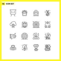 Set of 16 Modern UI Icons Symbols Signs for winner award welder love feelings Editable Vector Design Elements