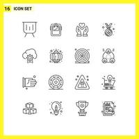 Set of 16 Modern UI Icons Symbols Signs for winner award welder love feelings Editable Vector Design Elements