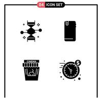 Universal Icon Symbols Group of 4 Modern Solid Glyphs of chromosome back genetic modification smart phone movie Editable Vector Design Elements