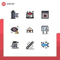 Universal Icon Symbols Group of 9 Modern Filledline Flat Colors of eye cyber web crime web lock Editable Vector Design Elements