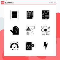 Collection of 9 Vector Icons in solid style Modern Glyph Symbols for Web and Mobile Solid Icon Sign Isolated on White Background 9 Icons Creative Black Icon vector background