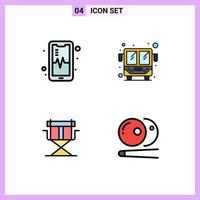 Group of 4 Filledline Flat Colors Signs and Symbols for phone foldable bus chair pool Editable Vector Design Elements