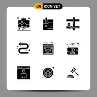 9 Thematic Vector Solid Glyphs and Editable Symbols of utube page navigation home indicator Editable Vector Design Elements