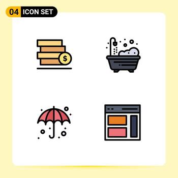 Modern Set of 4 Filledline Flat Colors and symbols such as money weather save shower communication Editable Vector Design Elements