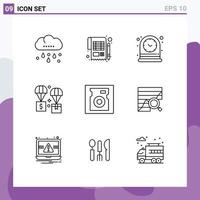 Pack of 9 creative Outlines of parachute exchange tax delivery watch Editable Vector Design Elements