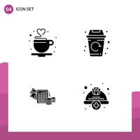 conjunto de pictogramas de 4 glifos sólidos simples de elementos de diseño vectorial editables de balance de basura de té de dólar de café vector