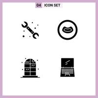 Pack of 4 creative Solid Glyphs of mechanical cabinet system mouth monitor Editable Vector Design Elements