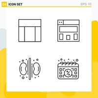 Collection of 4 Universal Line Icons Icon Set for Web and Mobile Creative Black Icon vector background