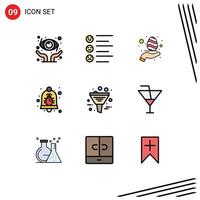 Modern Set of 9 Filledline Flat Colors Pictograph of data security hand notification alarm Editable Vector Design Elements