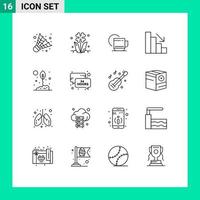 Group of 16 Modern Outlines Set for environment agriculture tea fall analytics Editable Vector Design Elements