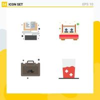 Group of 4 Modern Flat Icons Set for book briefcase keyboard interior office Editable Vector Design Elements