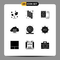 Editable Vector Line Pack of 9 Simple Solid Glyphs of market data condom computing cloud Editable Vector Design Elements