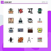 Group of 16 Flat Color Filled Lines Signs and Symbols for coding message crane interface error Editable Creative Vector Design Elements