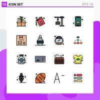 Group of 16 Flat Color Filled Lines Signs and Symbols for coding message crane interface error Editable Creative Vector Design Elements