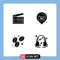 Modern Set of 4 Solid Glyphs and symbols such as action bean clapper next food Editable Vector Design Elements