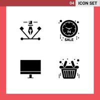 símbolos de iconos universales grupo de 4 glifos sólidos modernos de dispositivos de arte herramienta de pluma hardware de descuento elementos de diseño vectorial editables vector