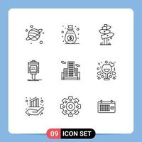 Modern Set of 9 Outlines and symbols such as building hotel board service valet Editable Vector Design Elements