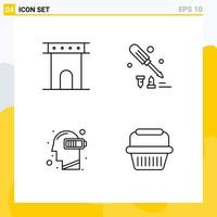 Set of 4 Modern UI Icons Symbols Signs for arch battery historic construction low Editable Vector Design Elements