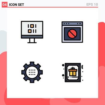 Filledline Flat Color Pack of 4 Universal Symbols of computer configuration app web options Editable Vector Design Elements