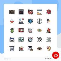 paquete de 25 modernos signos y símbolos de colores planos de línea rellena para medios de impresión web, como elementos de diseño de vectores editables de cinta de clasificación de clavijas