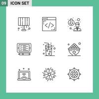 Modern Set of 9 Outlines and symbols such as juice beach degradation shopping cell Editable Vector Design Elements