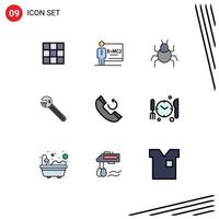 Stock Vector Icon Pack of 9 Line Signs and Symbols for call spanner bug tool wrench Editable Vector Design Elements