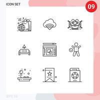 Mobile Interface Outline Set of 9 Pictograms of graph lump anthropometry furniture public Editable Vector Design Elements