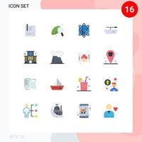 Group of 16 Modern Flat Colors Set for care boat research world globe Editable Pack of Creative Vector Design Elements