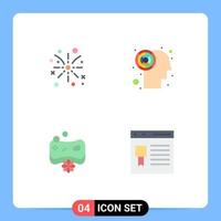 conjunto moderno de 4 iconos planos pictograma de fuego trabajo jabón vacaciones cerebro navegador elementos de diseño vectorial editables vector