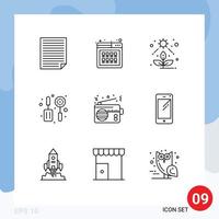 Modern Set of 9 Outlines Pictograph of radio skimmer purchase kitchen plant Editable Vector Design Elements