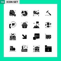 Pack of 16 Solid Style Icon Set Glyph Symbols for print Creative Signs Isolated on White Background 16 Icon Set vector