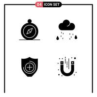 User Interface Pack of 4 Basic Solid Glyphs of browse shield cloud rain magnet Editable Vector Design Elements