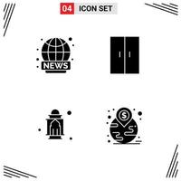 Stock Vector Icon Pack of 4 Line Signs and Symbols for world wide masjid news home appliances moon Editable Vector Design Elements