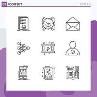 Pack of 9 Modern Outlines Signs and Symbols for Web Print Media such as electricity algorithm decorate deep open Editable Vector Design Elements