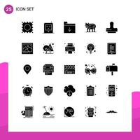 User Interface Pack of 25 Basic Solid Glyphs of photo camera animal stamp clone Editable Vector Design Elements