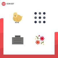 Set of 4 Vector Flat Icons on Grid for chicken safe happy numbers gift Editable Vector Design Elements