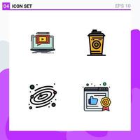 Modern Set of 4 Filledline Flat Colors and symbols such as laptop astronomy tutorial mug space Editable Vector Design Elements