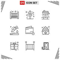 9 Icons Line Style Grid Based Creative Outline Symbols for Website Design Simple Line Icon Signs Isolated on White Background 9 Icon Set vector