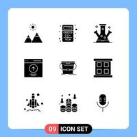 9 Thematic Vector Solid Glyphs and Editable Symbols of upload interface interaction communication science Editable Vector Design Elements