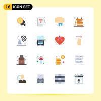 Modern Set of 16 Flat Colors Pictograph of business tools optimization equipment barrier Editable Pack of Creative Vector Design Elements